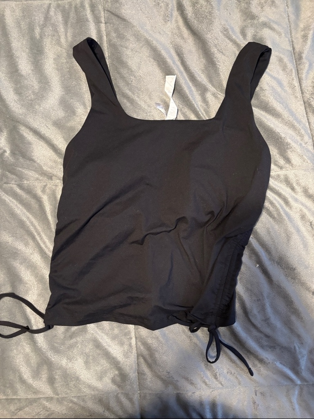 Fabletics Black Square Neck Tank with Side Tie XL